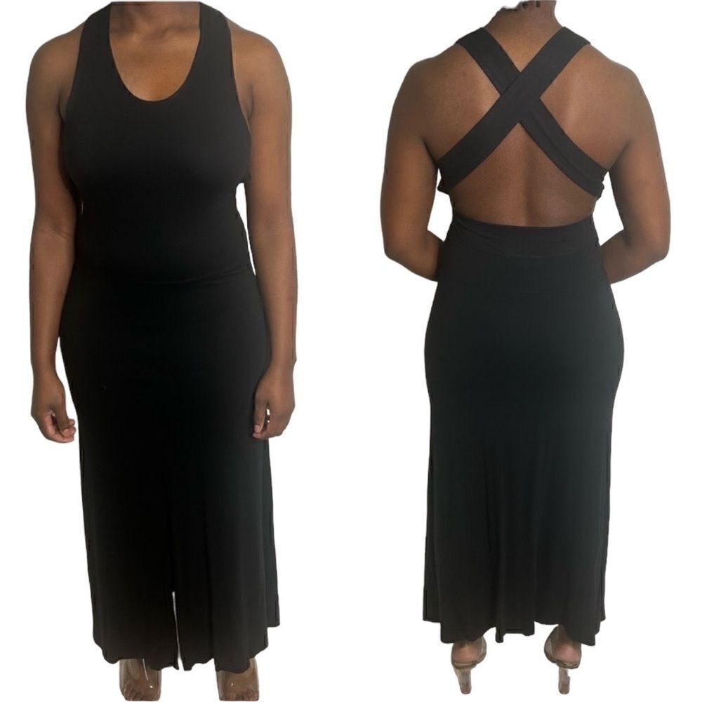 REVOLVE Rodier Jersey Cross Back Front Slit Max Dress Sundress